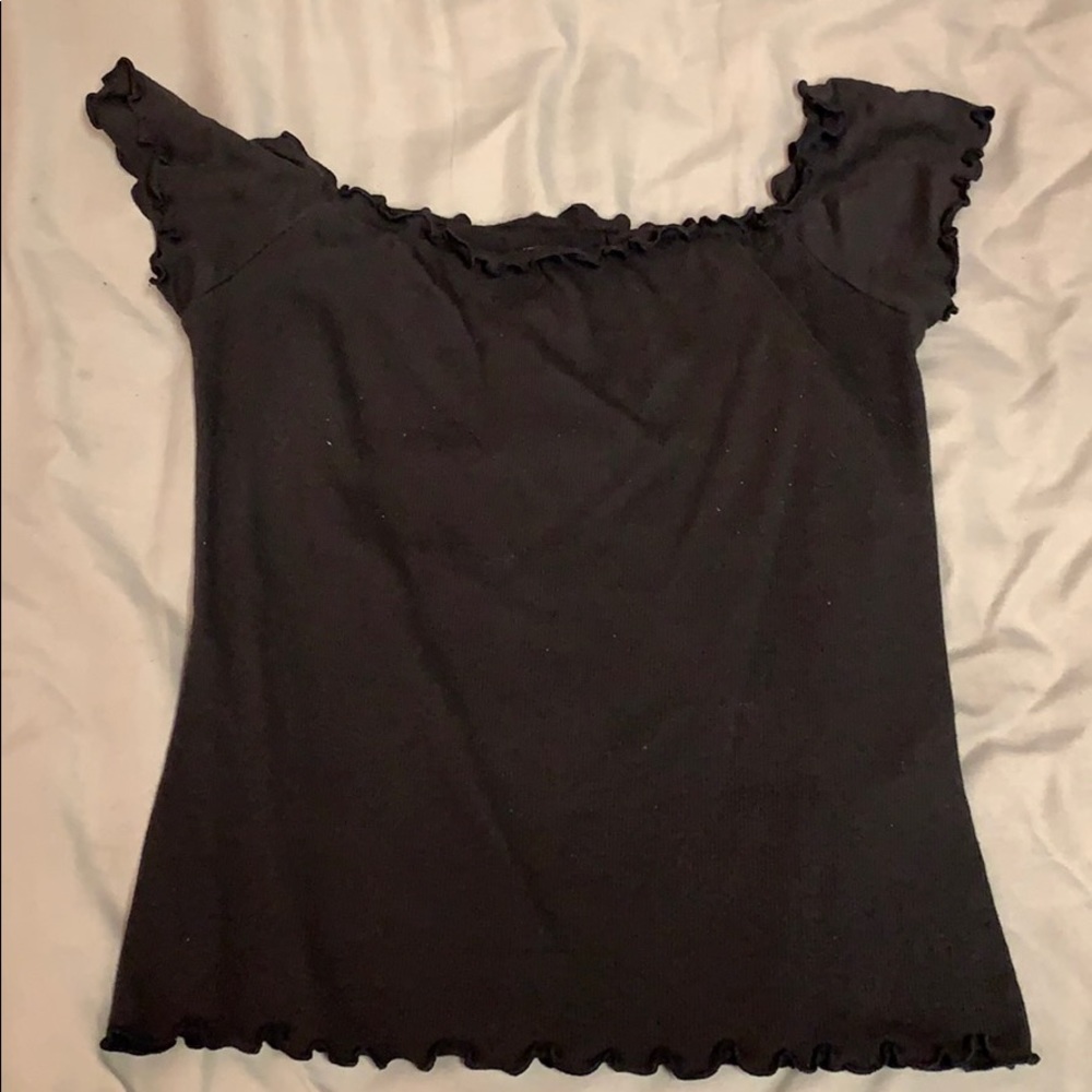 Black, Ribbed, off the shoulder short sleeve top